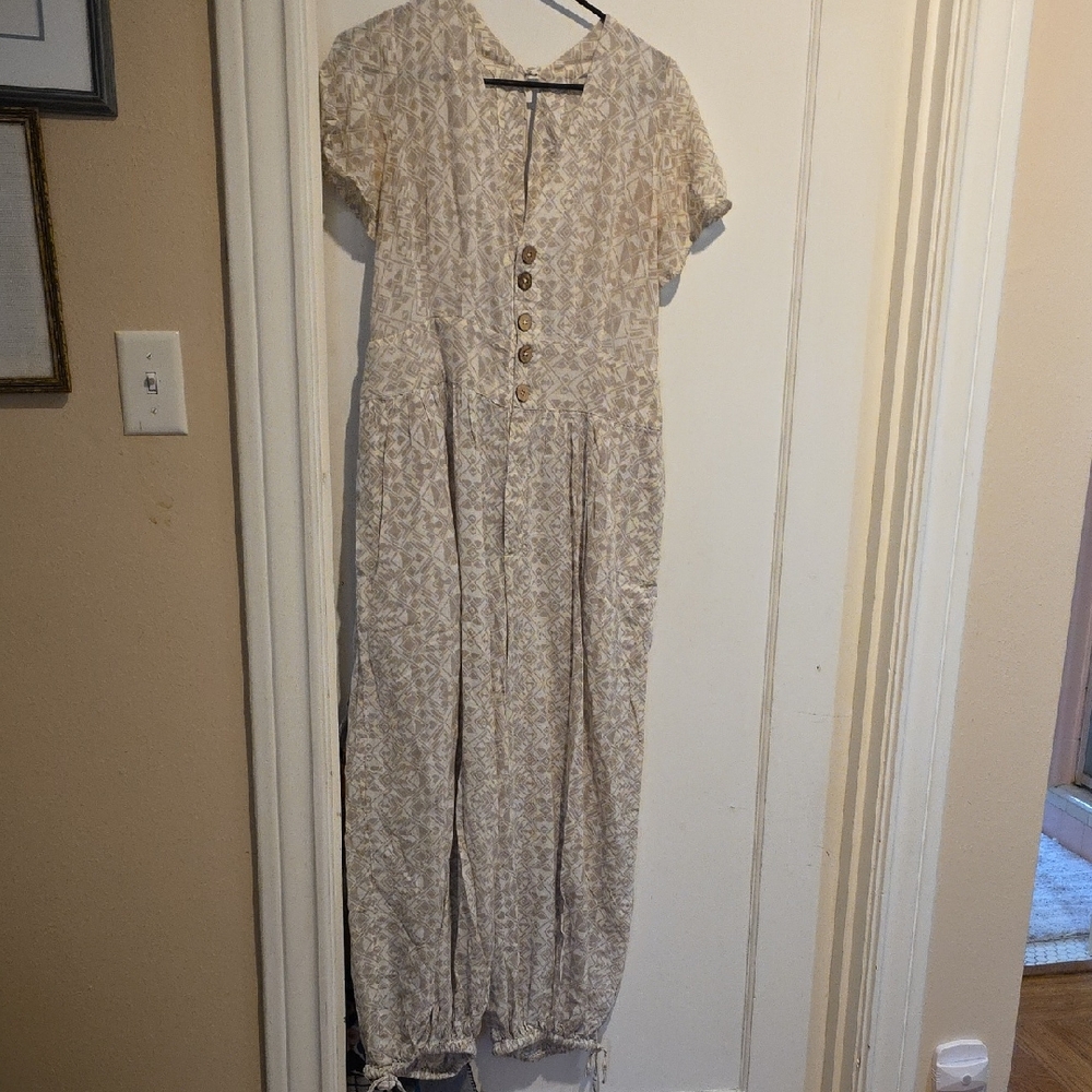 Free People Cream Patterned Jumpsuit